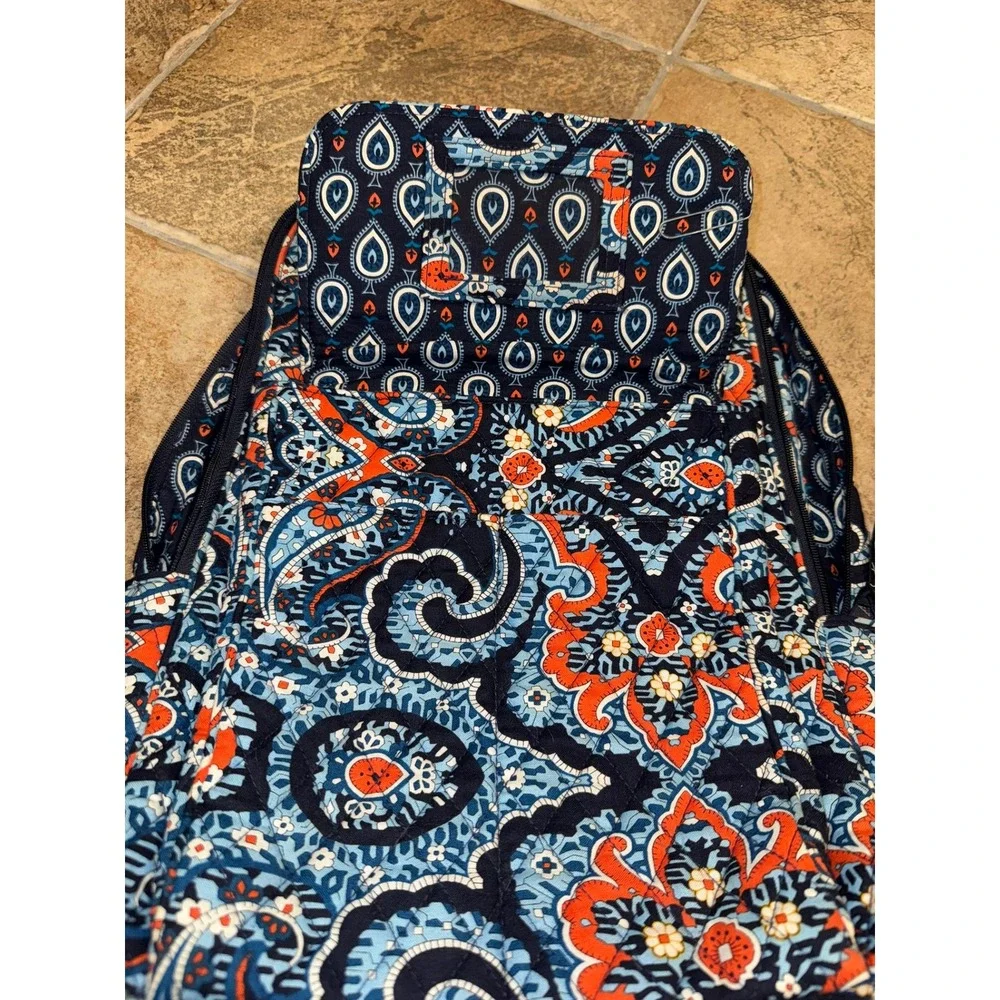 Vera Bradley Blue Lagoon Quilted Cotton Backpack Navy Blue Orange Floral Bag